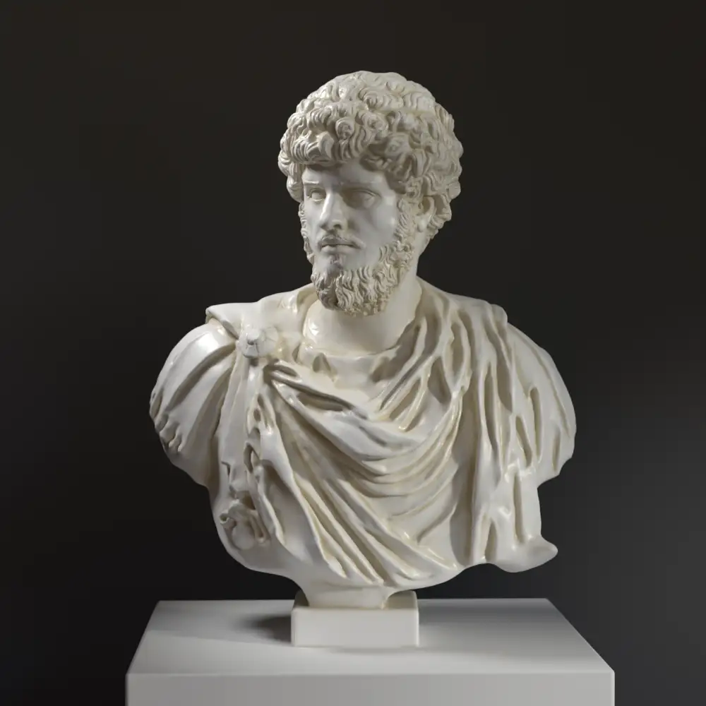 Buste de l'Empereur Lucius Verus en résine avec finition patinée.