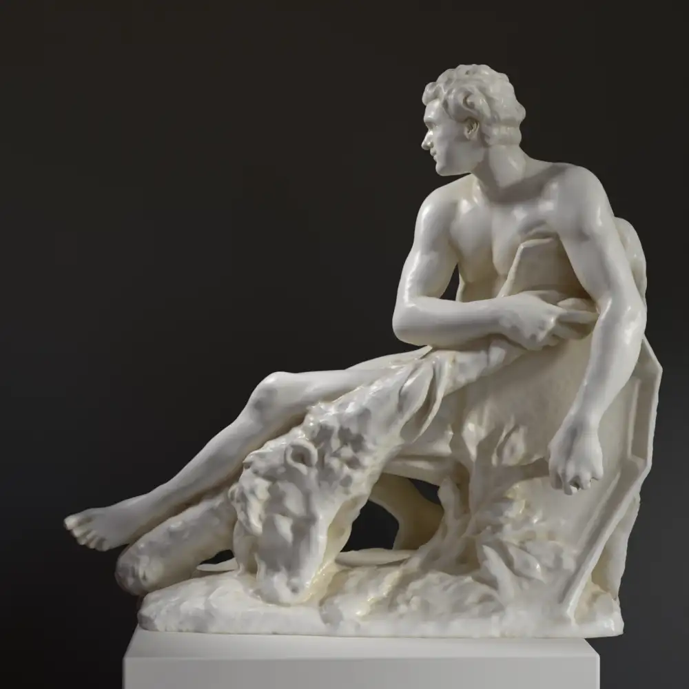 Sculpture d'Hercule Gaulois en résine, représentant le héros dans un moment de repos.
