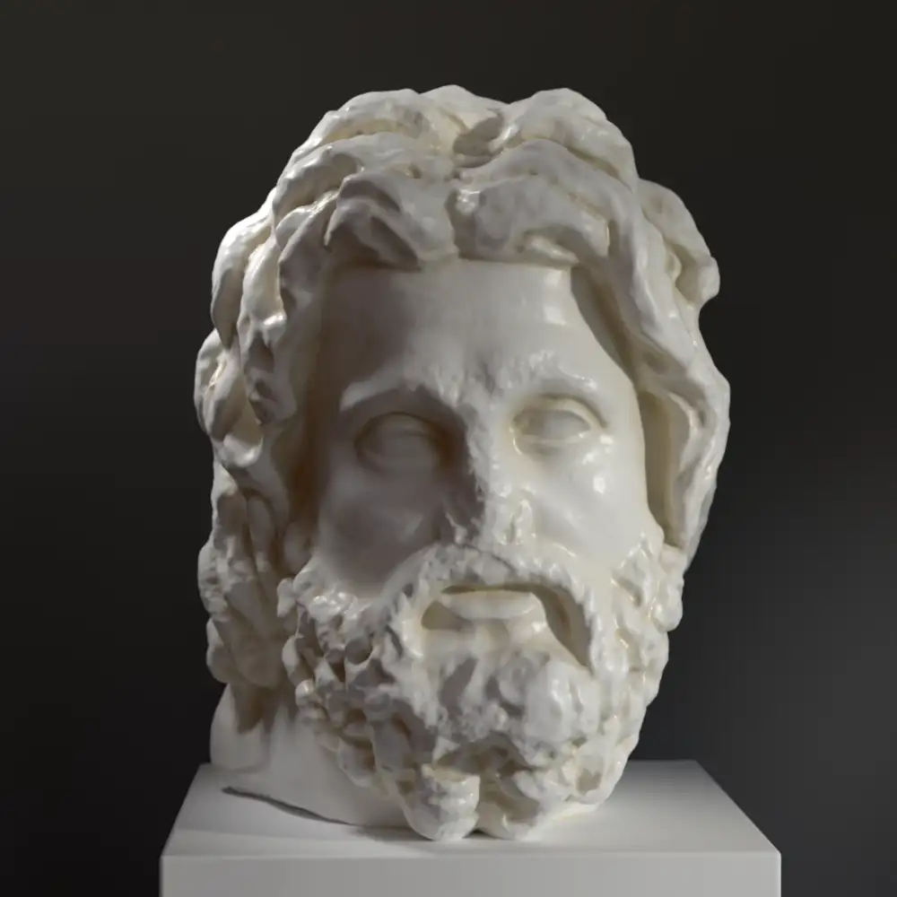 Buste de Zeus en résine avec une patine imitant le marbre.