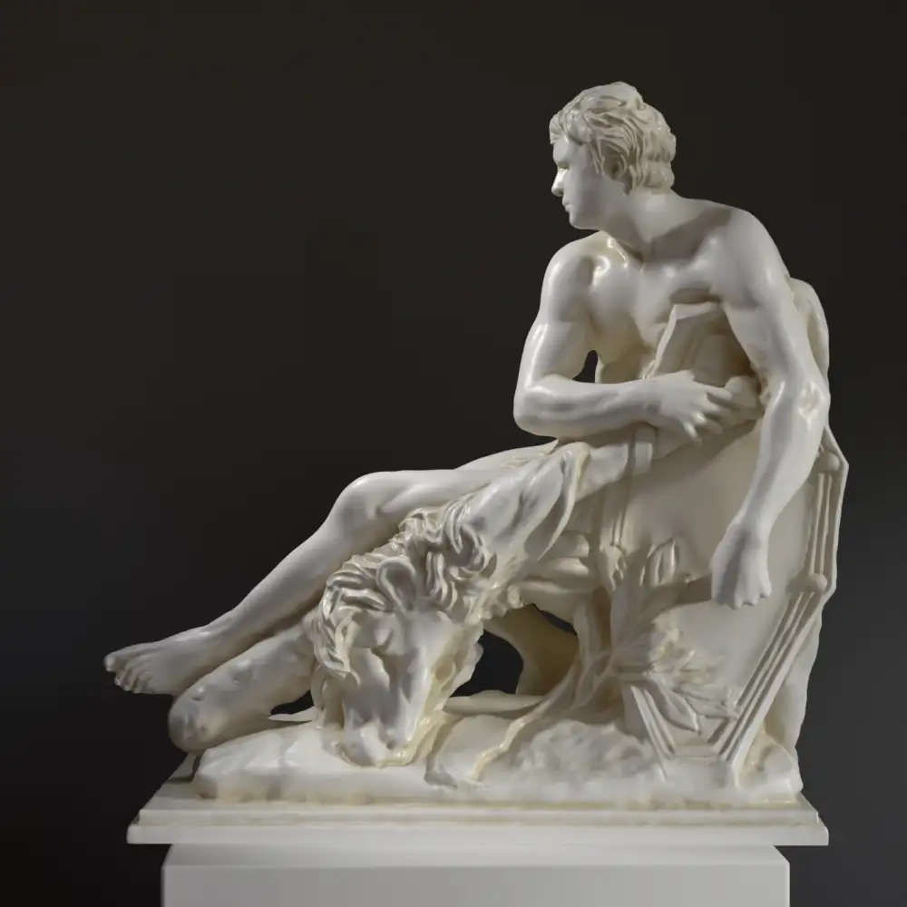 Sculpture d'Hercule Gaulois au Louvre, représentant le héros mythologique dans un moment de triomphe.