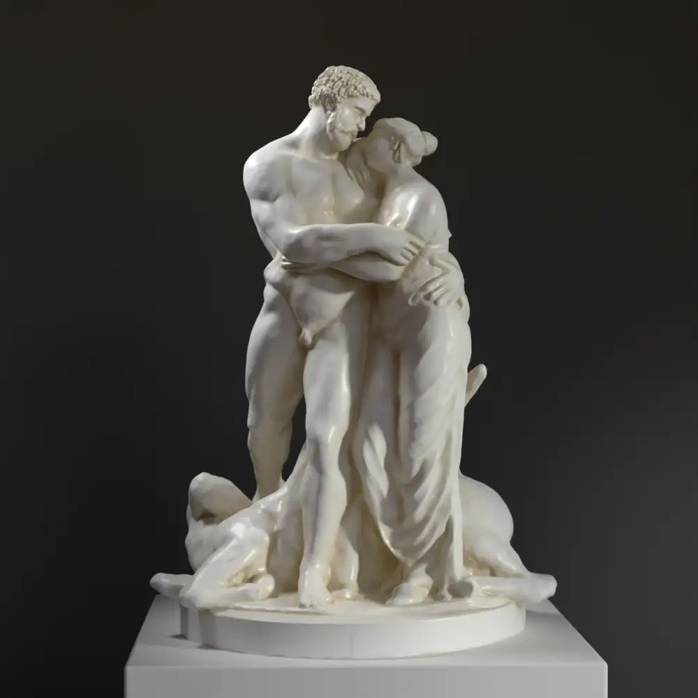 Sculpture d'Hercule et Deianira en résine, peinte à la main.