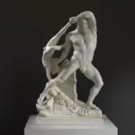 Sculpture d'Hercule et Lichas en résine avec effet marbré et bronze.