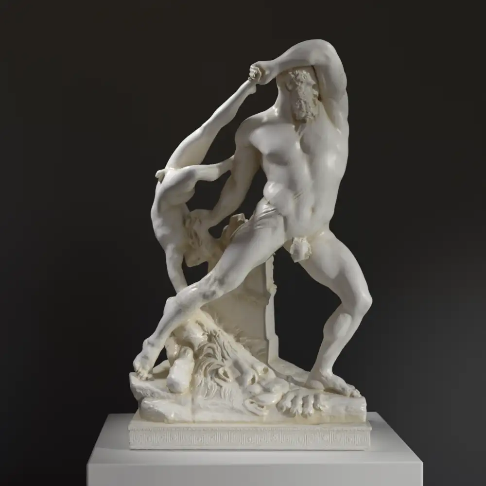 Sculpture d'Hercule et Lichas en résine avec effet marbré et bronze.