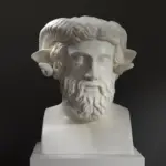 Buste d'Hermès de Zeus Ammon en résine avec patine marbrée et bronze.