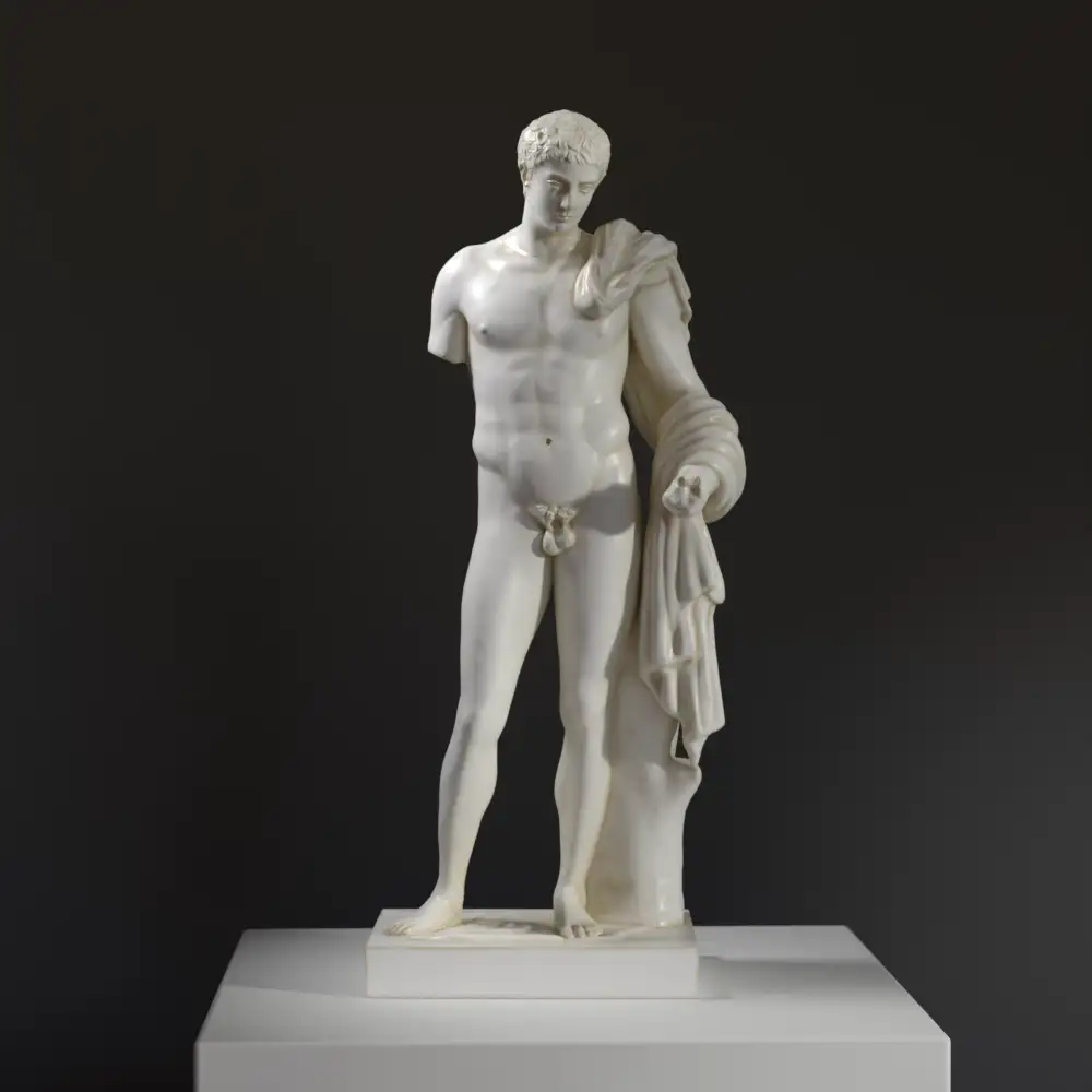 Sculpture d'Hermès de Richelieu, dieu des voyageurs, en résine avec effet marbre et bronze.