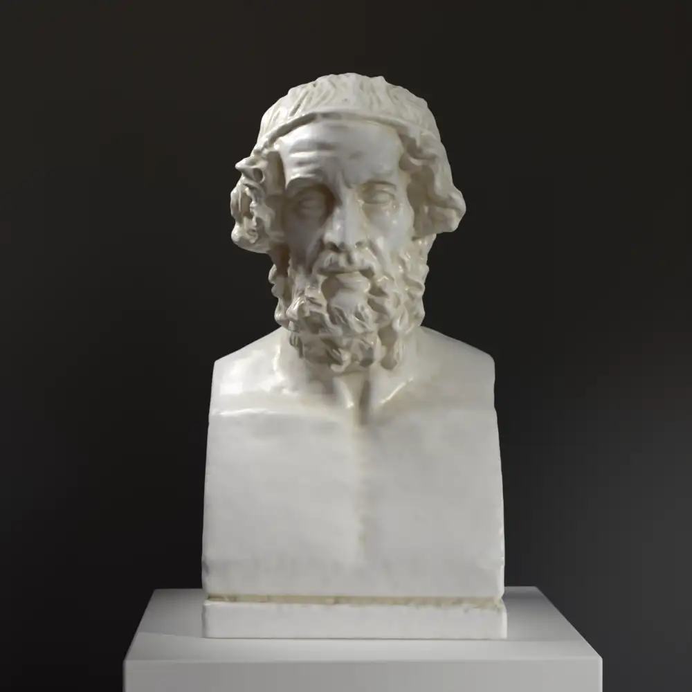 Buste d'Homère en résine, représentant le célèbre écrivain de la Grèce antique.