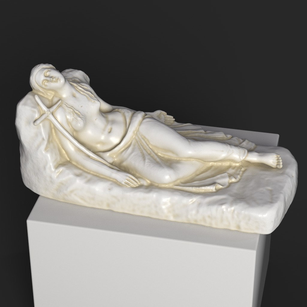Sculpture de Sainte Marie Madeleine en résine avec une patine élégante.