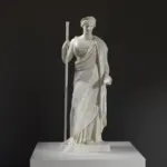 Sculpture représentant Junon, la déesse romaine, avec un paon.