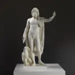 Sculpture de Jupiter au Louvre Lens, représentant Zeus avec un éclair et un aigle.