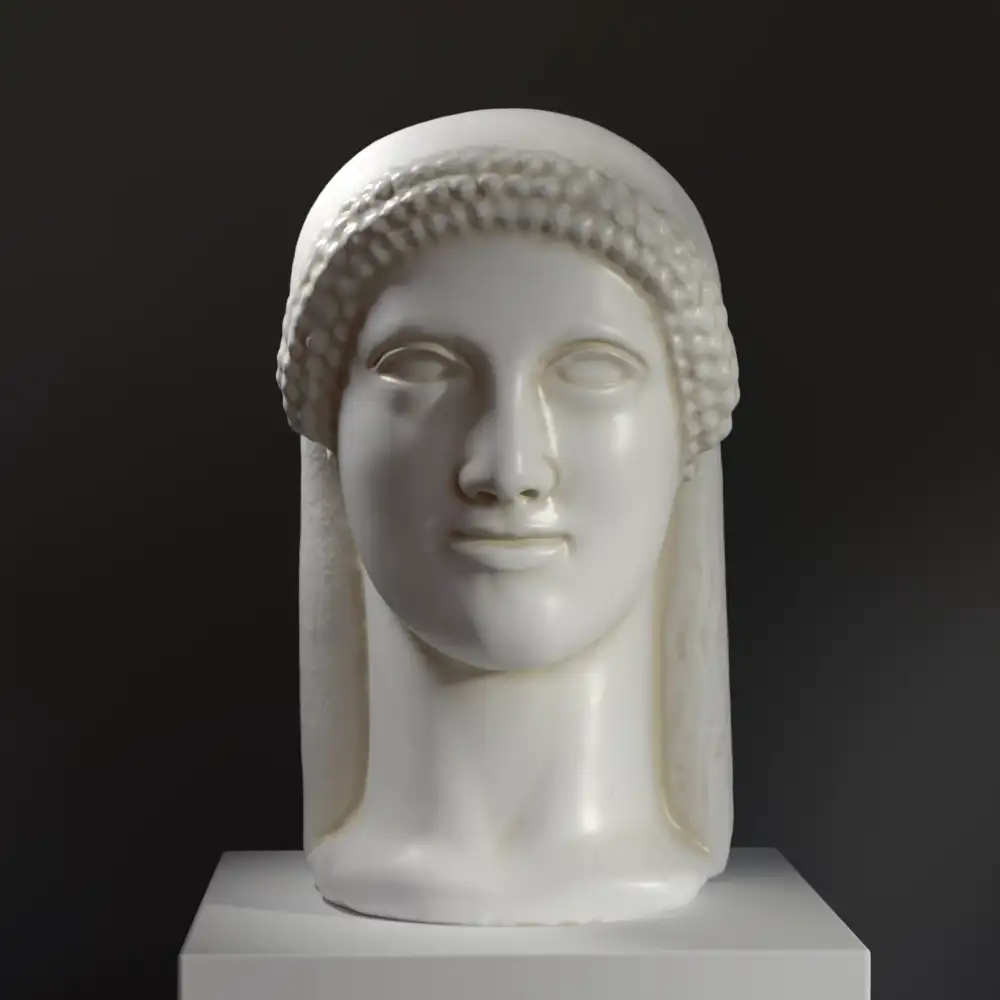 Buste de l'Acrolithe de Ludovisi en marbre et métal.