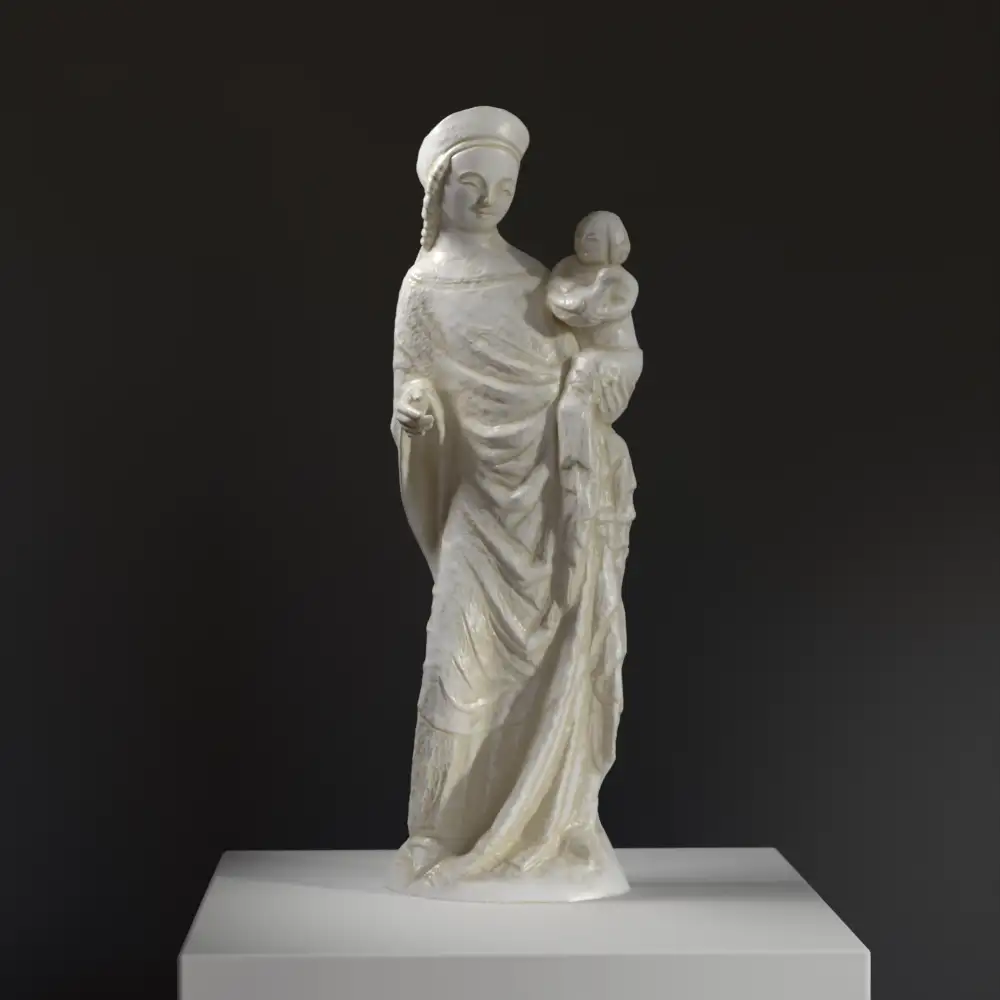 Sculpture de la Madonna de Dolni Kalna en résine avec effet marbré et bronze.