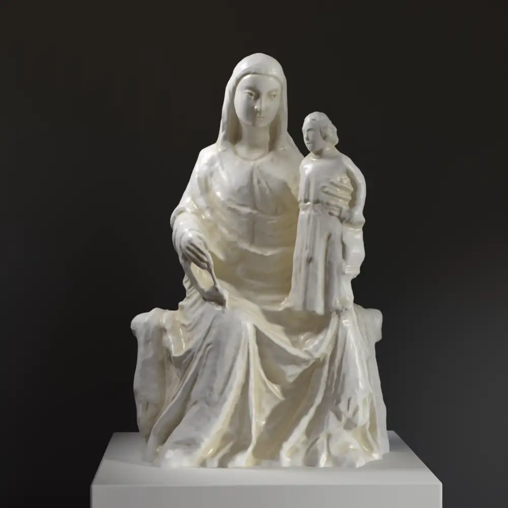 Sculpture de la Madone tenant l'Enfant Jésus, en résine peinte.