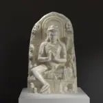 Sculpture de Manjushri en résine avec patine imitant le marbre et le bronze.