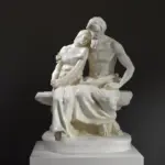 Sculpture représentant Oedipe assis avec sa fille Antigone sous des oliviers.