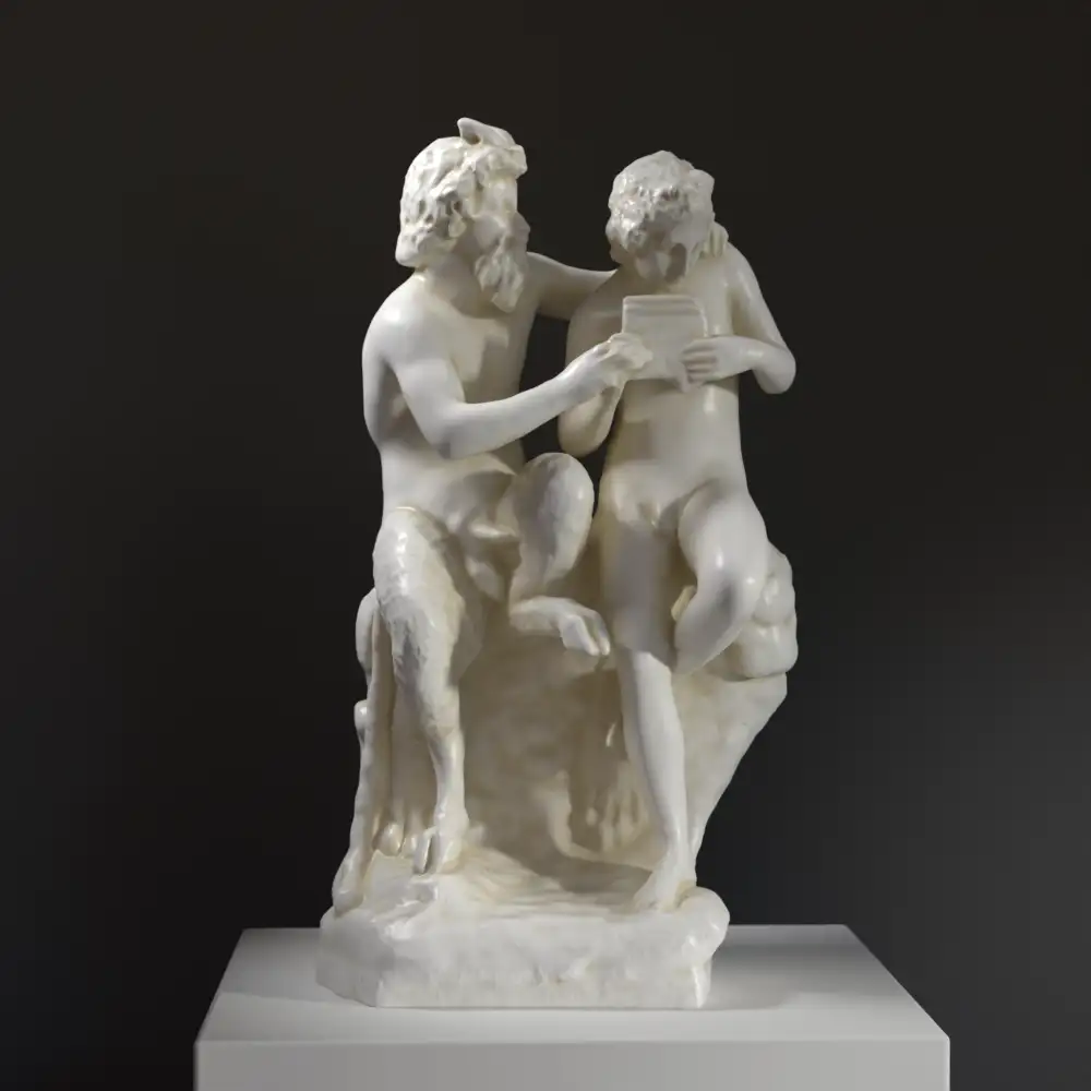 Sculpture représentant Pan enseignant à Daphnis à jouer de la flûte.