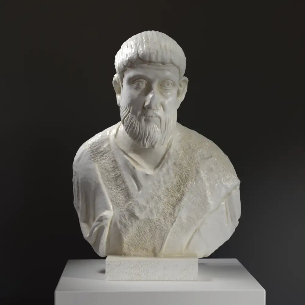 Buste d'un Vieil Homme en résine avec effet de patine marbrée et bronze.