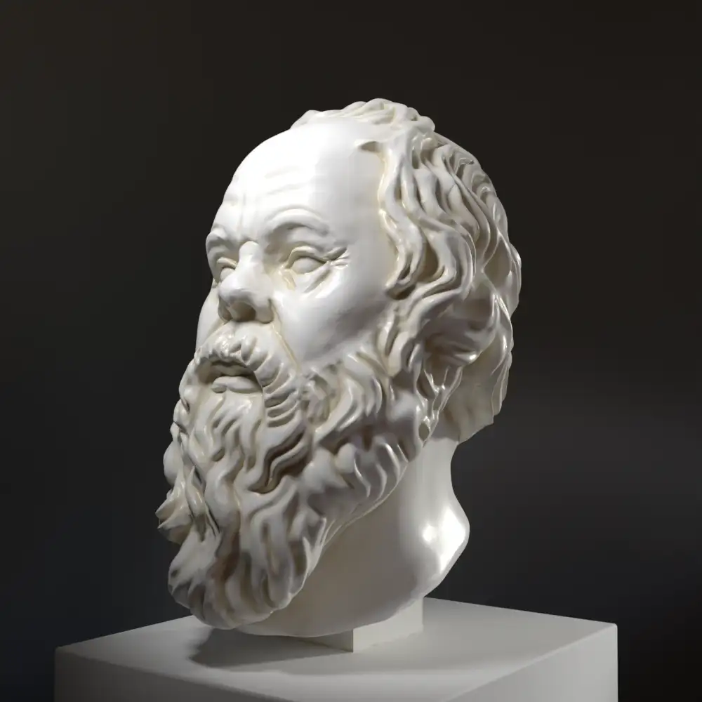 Buste de Socrate en résine, représentant le célèbre philosophe grec.