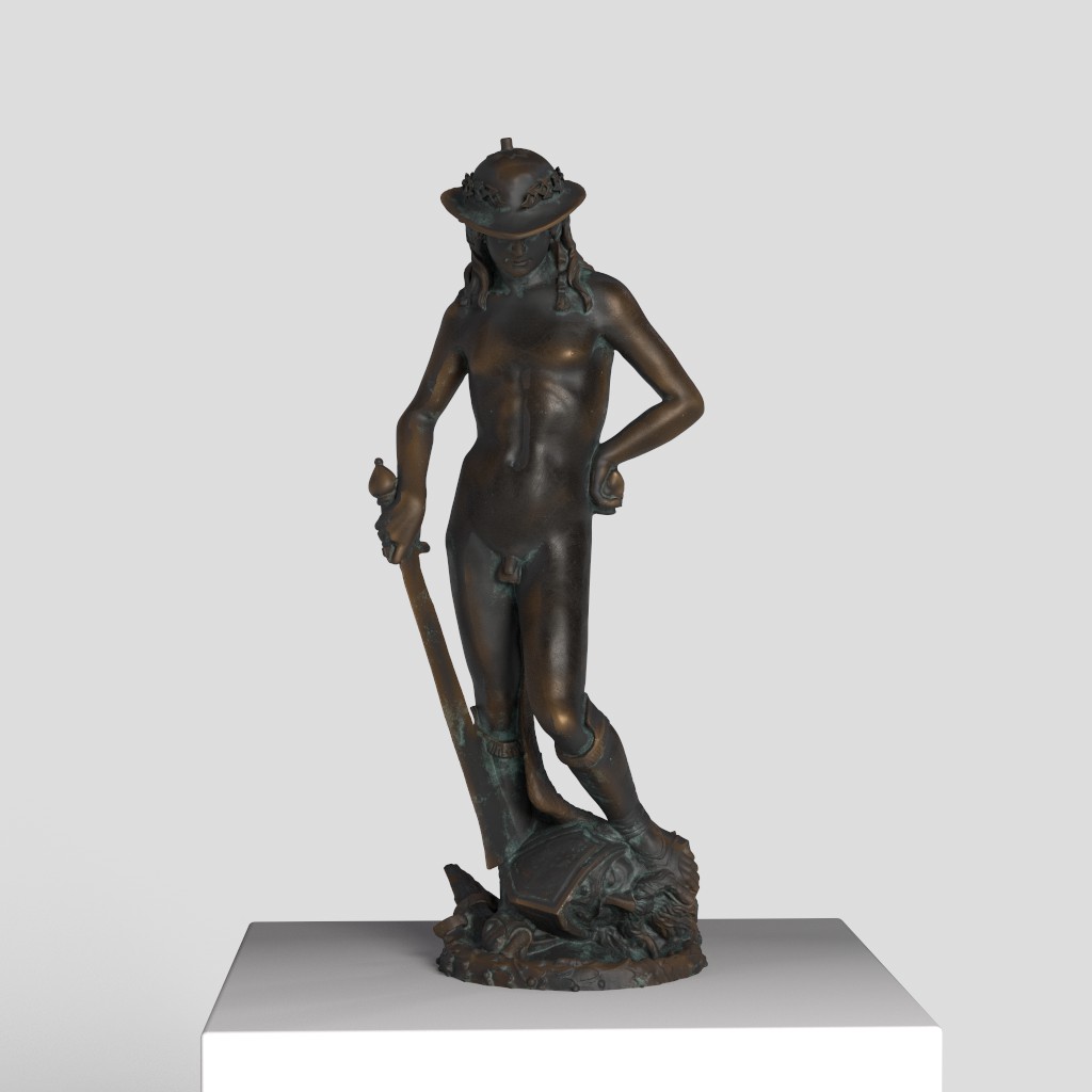 Réplique de la sculpture de David de Donatello, représentant un jeune homme contemplatif.