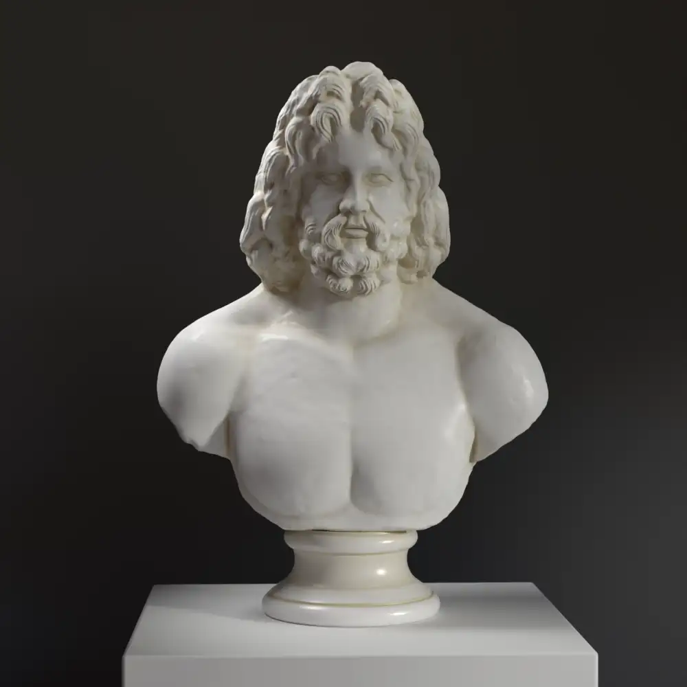 Buste de Zeus en résine avec effet de patine.