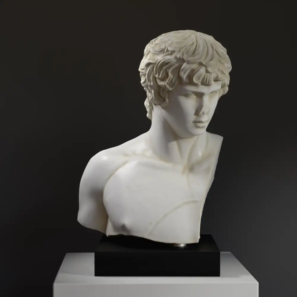 Buste d'Antinous en résine avec finition marbrée et en bronze.