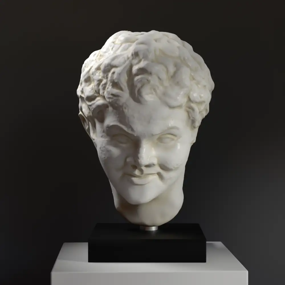 Buste d'un satyre rieur en résine, représentant la mythologie grecque.