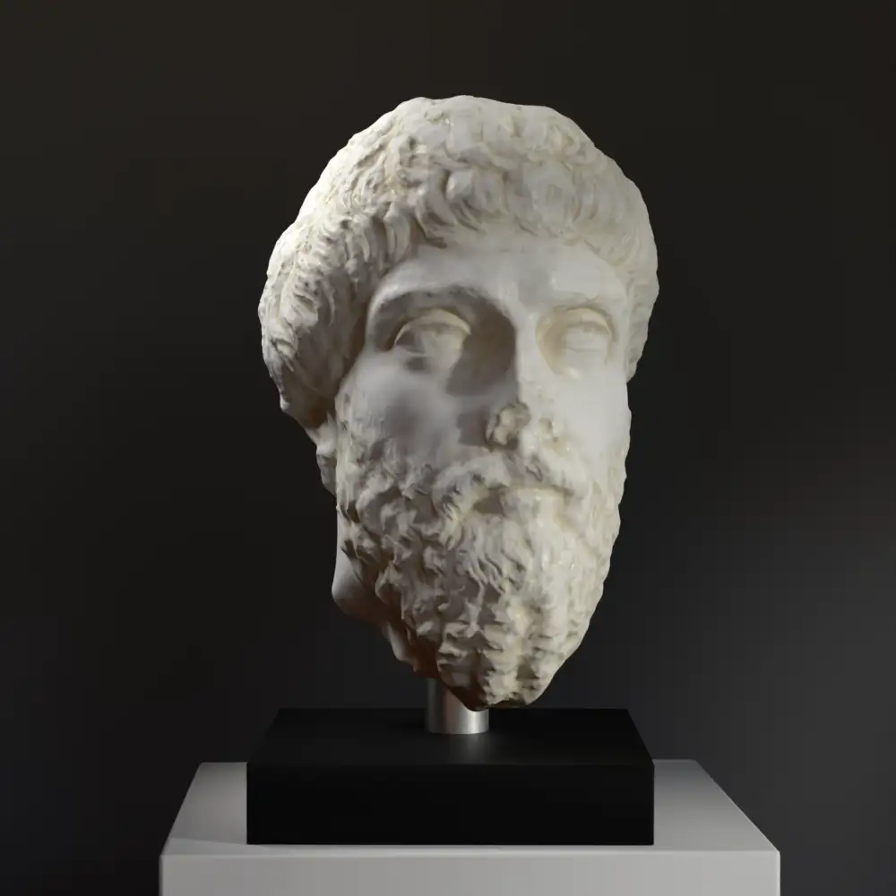 Buste d'un homme en résine avec effet marbré et bronze.