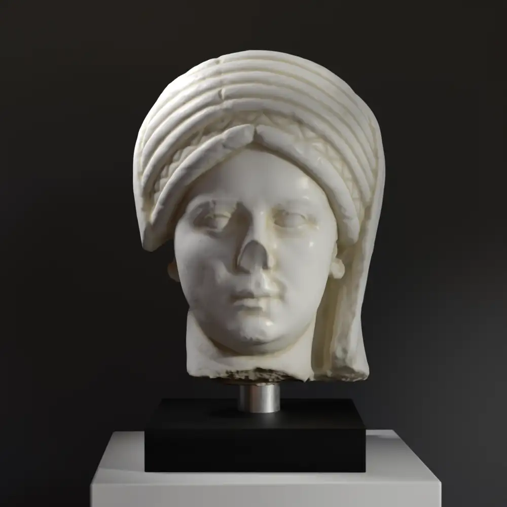 Buste représentant une prêtresse de la déesse Vesta, avec un diadème détaillé.