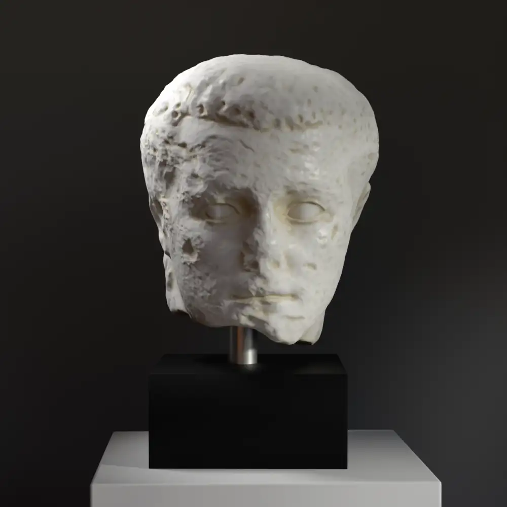 Buste de la tête de l'empereur Caligula en résine avec finition marbrée.