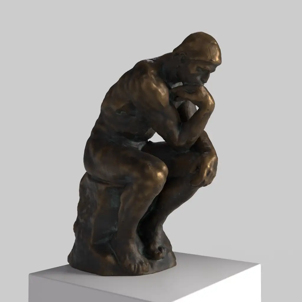 Replica della Scultura del Pensatore di Rodin, realizzata in resina con effetto patina.