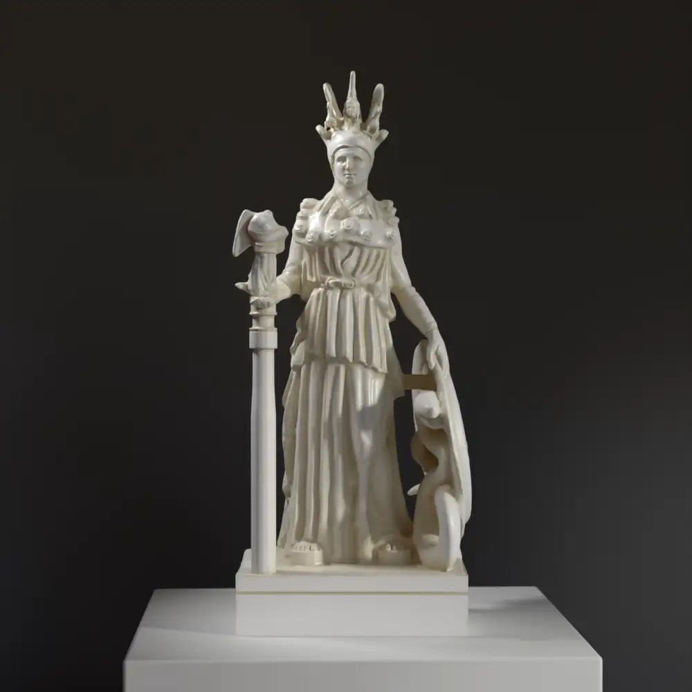 Scultura della Varvakeion Athena, replica in resina con effetto marmo e bronzo.