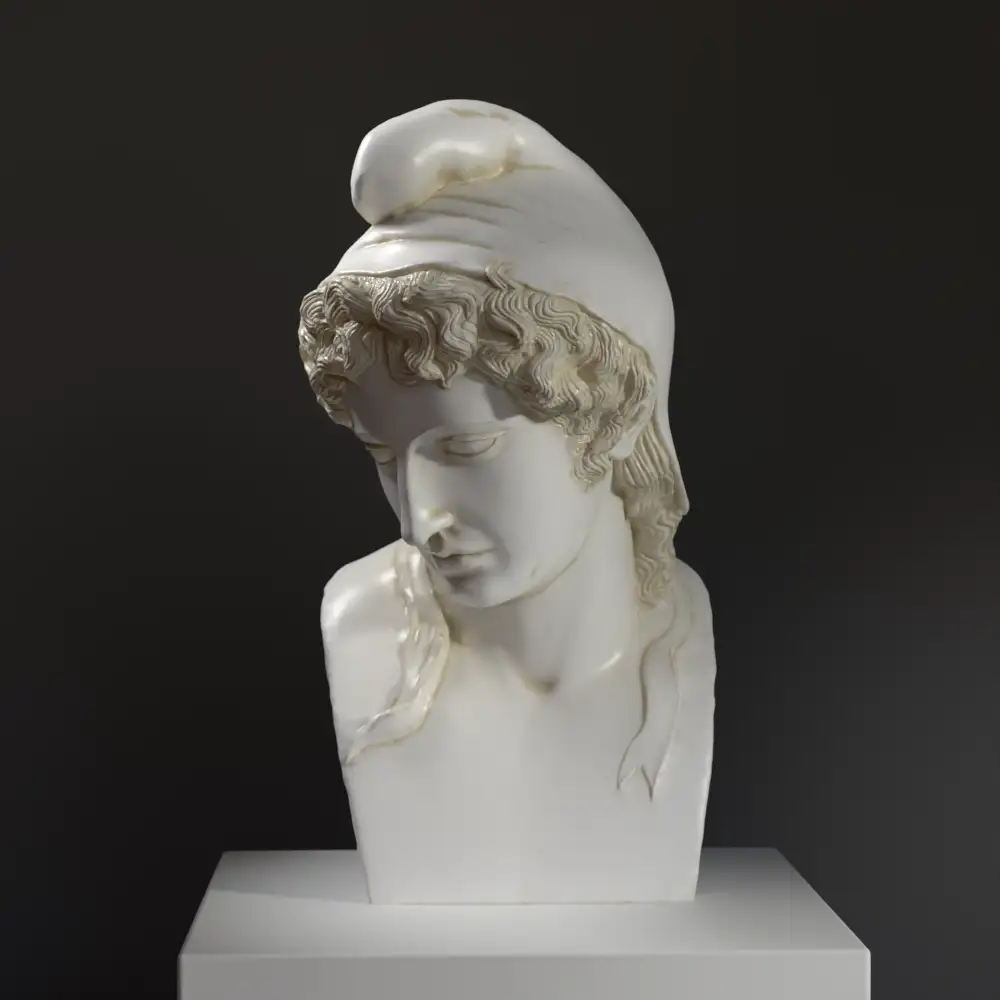 Replica del Busto del Giovane Paride in resina con effetto marmo e bronzo.