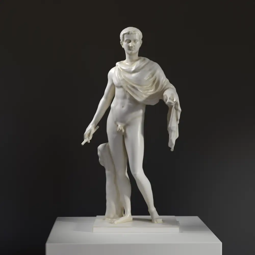 Scultura di Tiberio in resina con effetto marmo e bronzo.
