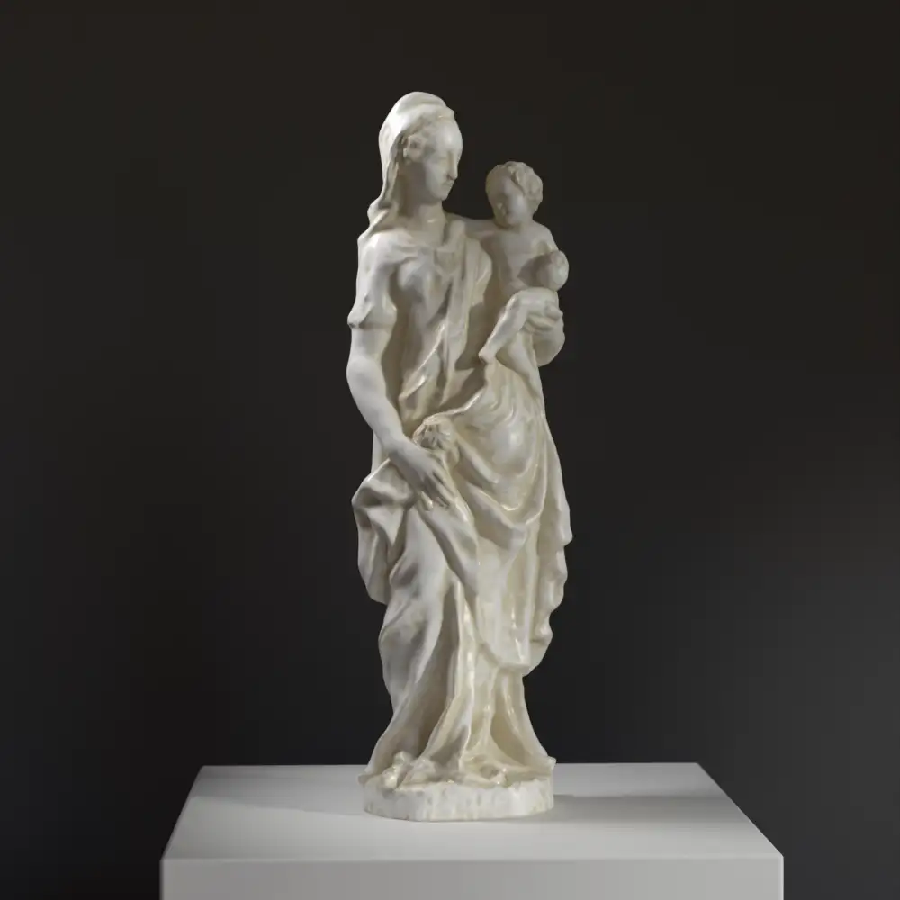 Scultura di Venere e Bambino in resina con effetto marmo e bronzo.