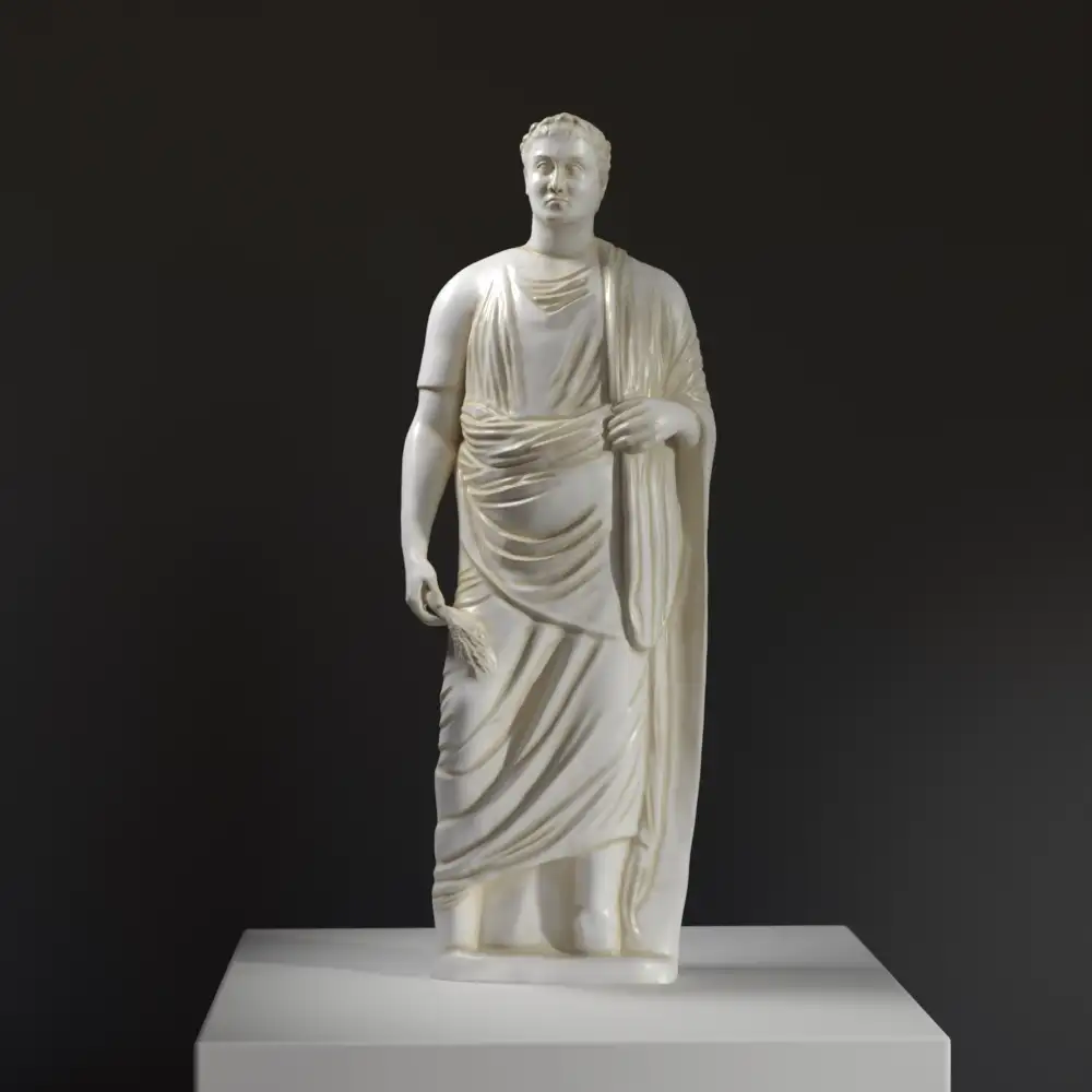 Statua Votiva di un Sovrano Ptolemaico in resina con effetto marmo e bronzo.