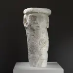 Scultura del Pilastro Antropomorfo in resina con effetto marmo e bronzo.