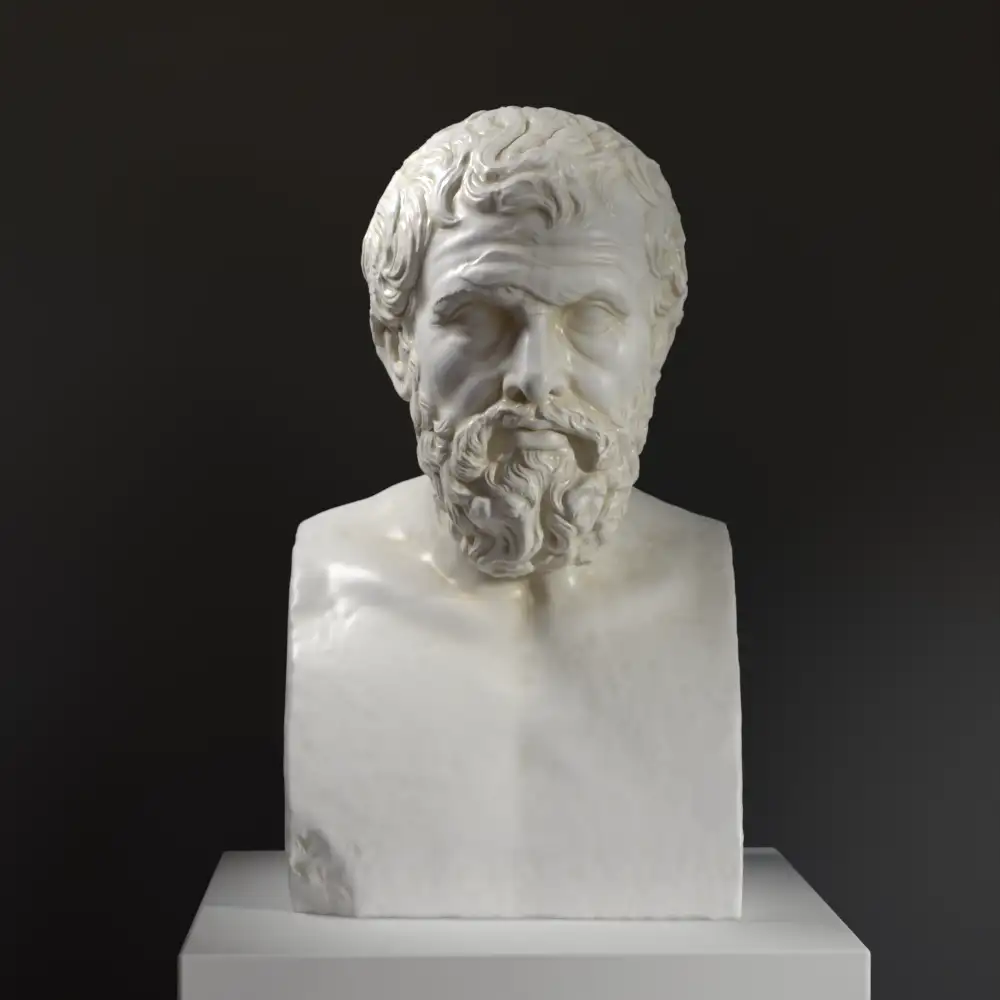 Busto di un Uomo su un Erma noto come Xenocrate, realizzato in resina con effetto marmo.