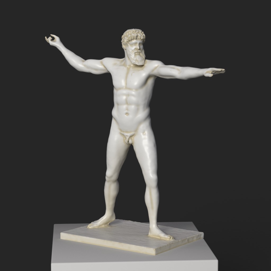 Replica della scultura del Bronzo di Artemision, rappresentante Zeus in una posa eroica.
