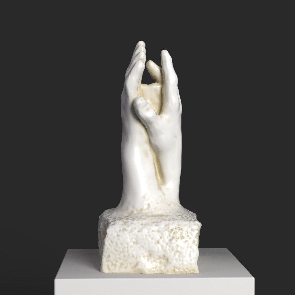 Replica della scultura 'Il Segreto' con due mani pronte a toccarsi.