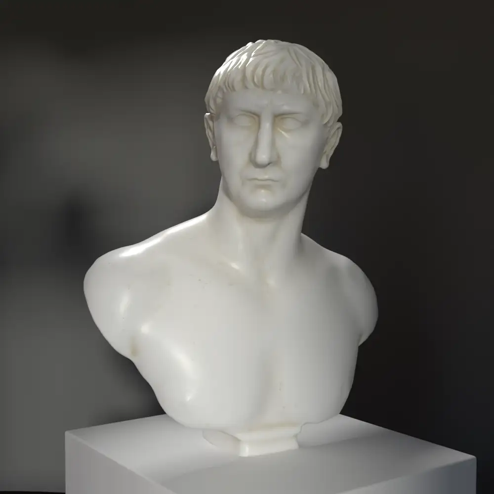 Busto in marmo dell'Imperatore Traiano, replica dettagliata.