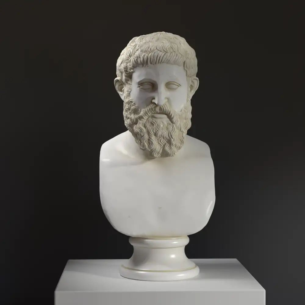 Busto di Un Sconosciuto, Possibilmente Platone, realizzato in resina con finitura in stile marmo.