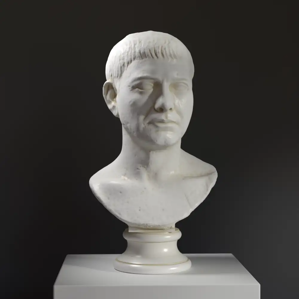 Busto di Romano Sconosciuto in resina con patina simile al marmo.