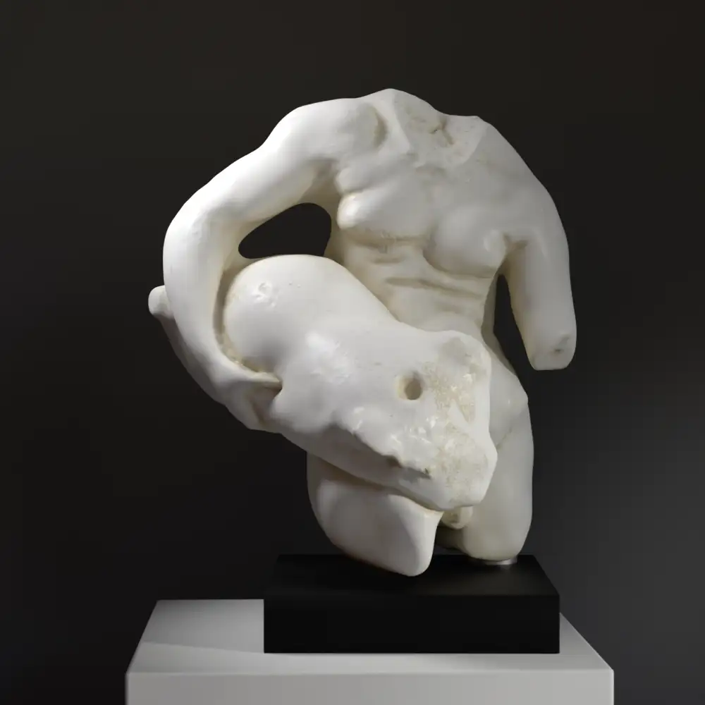 Scultura di un Sileno in marmo romano che versa vino da un otre.