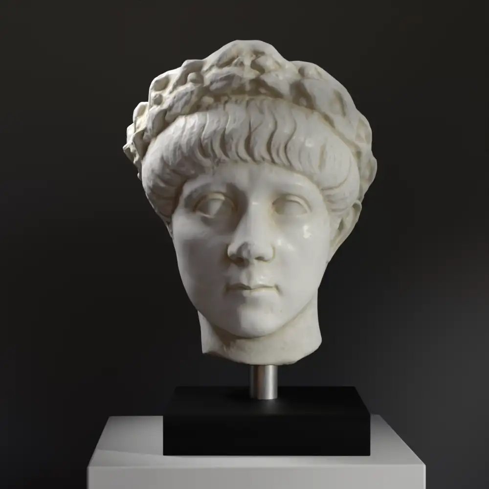 Scultura del Ragazzo con Lorbé in resina con finitura in marmo e bronzo.