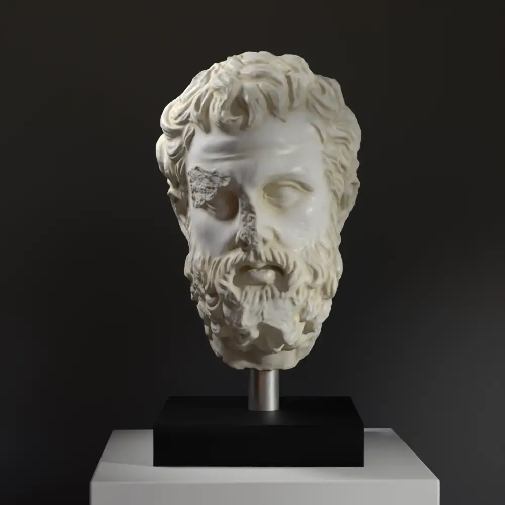 Replica del Busto della Testa dal Monumento Funerario di un Ufficiale Ateniese, evidenziando i dettagli e la finitura.