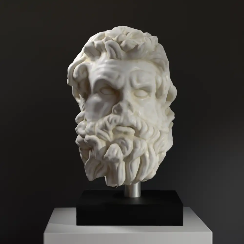 Busto di un Centauro in resina con patina che imita marmo e bronzo.
