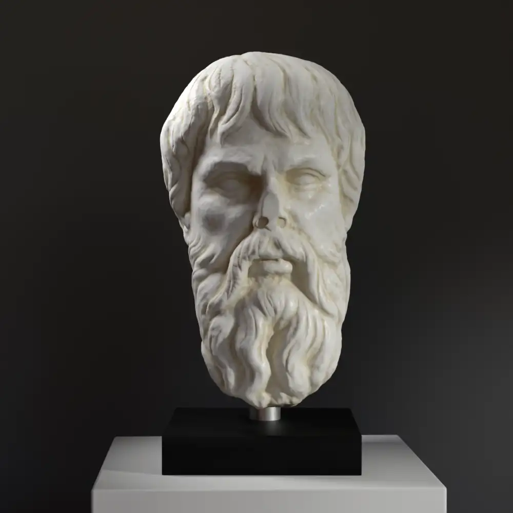 Busto di un Filosofo realizzato in resina con finitura in marmo e bronzo.