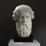Busto di Dioniso in resina con effetto marmo e bronzo.
