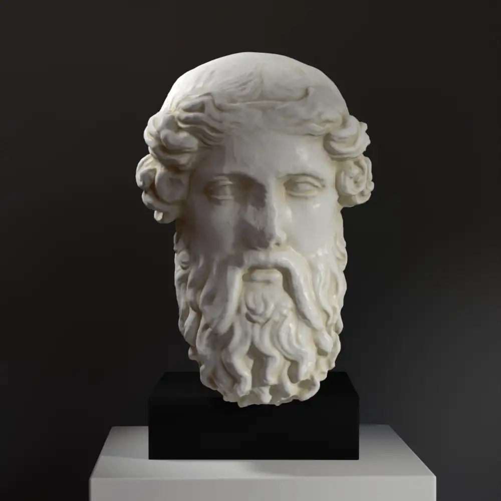 Busto di Dioniso in resina con effetto marmo e bronzo.