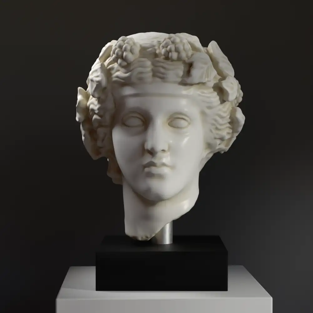 Busto di Dionisio in resina con finitura marmorea.