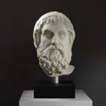 Busto di Sofocle in resina con finitura in marmo e bronzo.